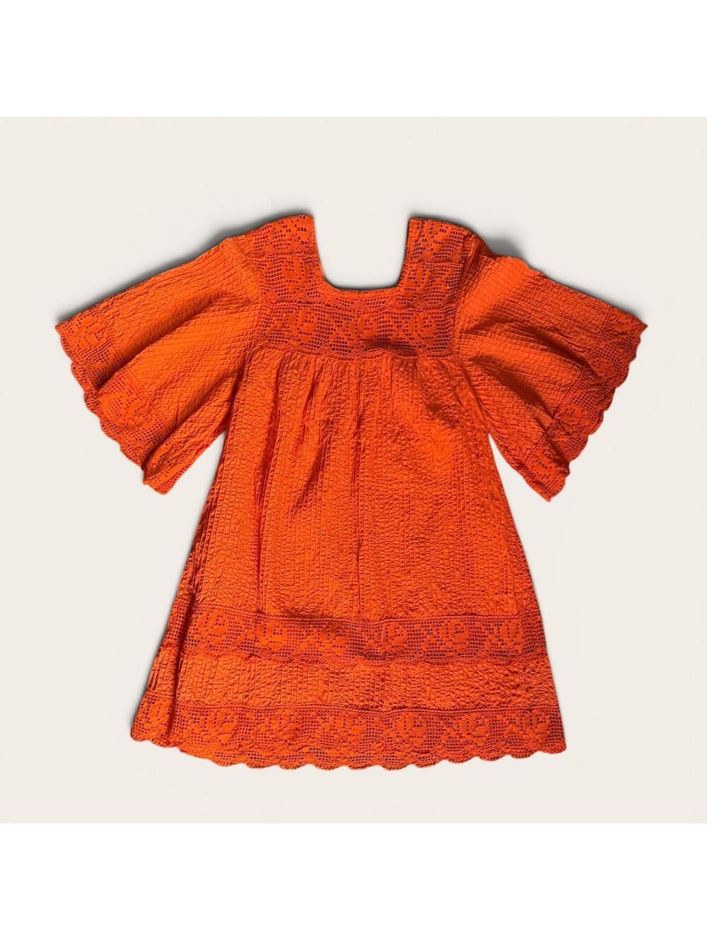 Red/Orange Crochet Dress with Flared Sleeves